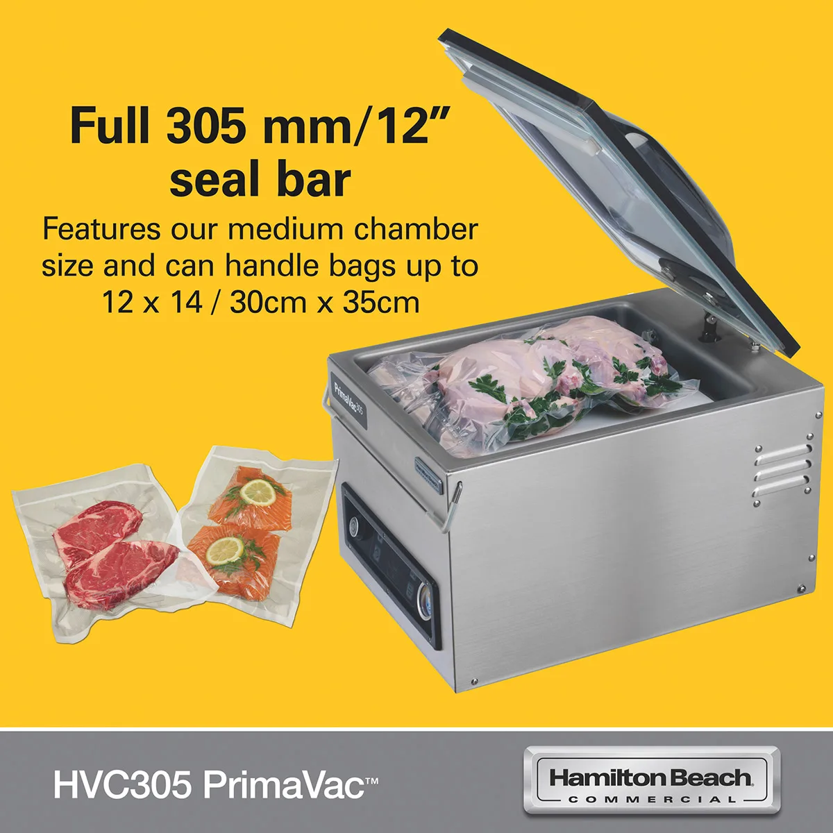 Hamilton Beach HVC305 PrimaVac Countertop Chamber Vacuum Packaging Machine with 12" Single Seal Bar