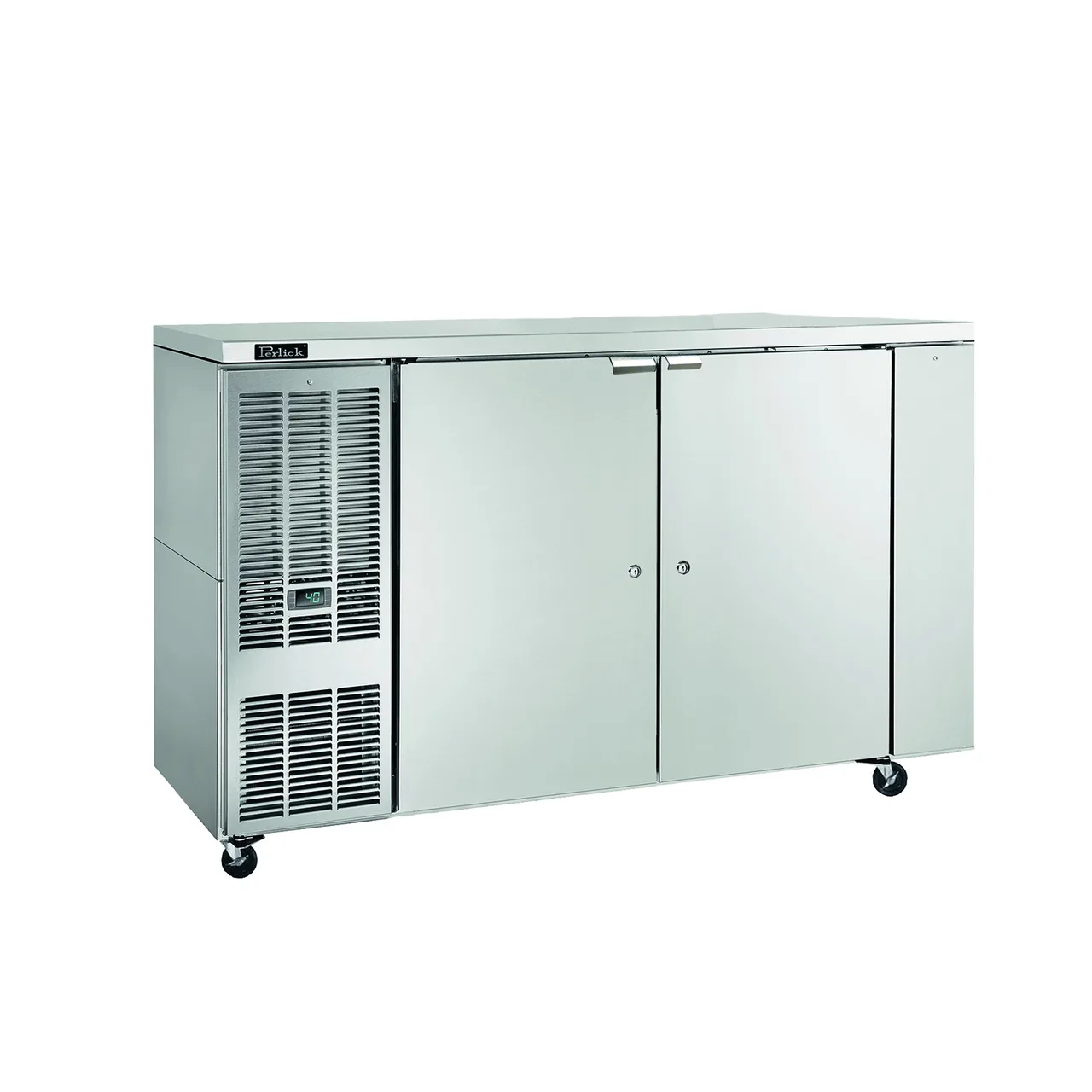 Perlick DDC68 68" Draft Beer Cooler, 68" W, Holds 2 Half & 1/4 Barrels, Stainless, 1/5 HP R290, NSF