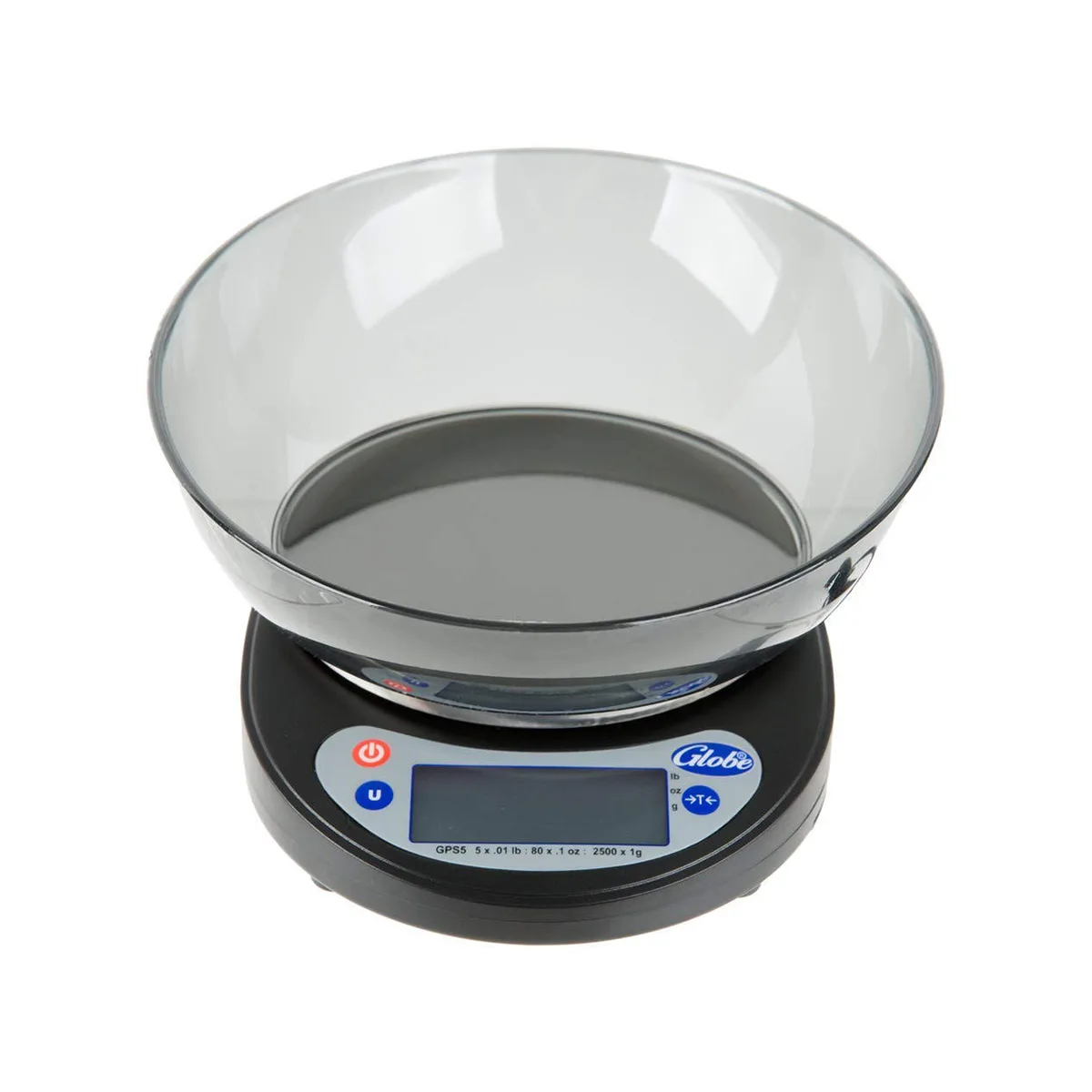 Globe GPS5-16 Portion Control Scale – 5 lb/2200 g, 4" Stainless Steel Round Platter, Zero Tare, Case of 16
