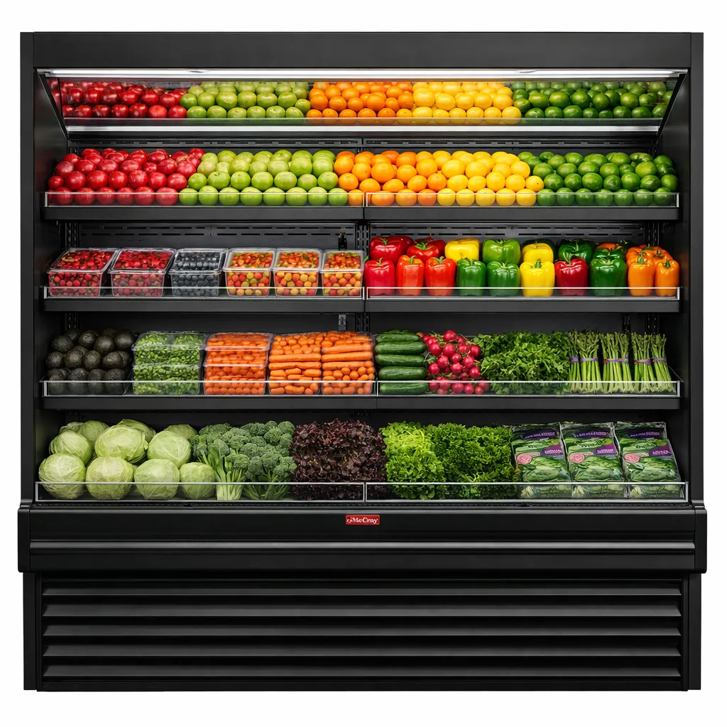 Howard-McCray R-OP35E-8-B-LED Produce Merchandiser, 99" W x 78.5" H, 3 LED Shelves, 13k BTU
