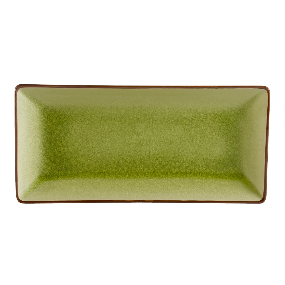 CAC China 666-13-G Rect Platter, 11-1/2" L x 6-1/2" W x 1-1/4" H, Green Reactive Stoneware - Dozen