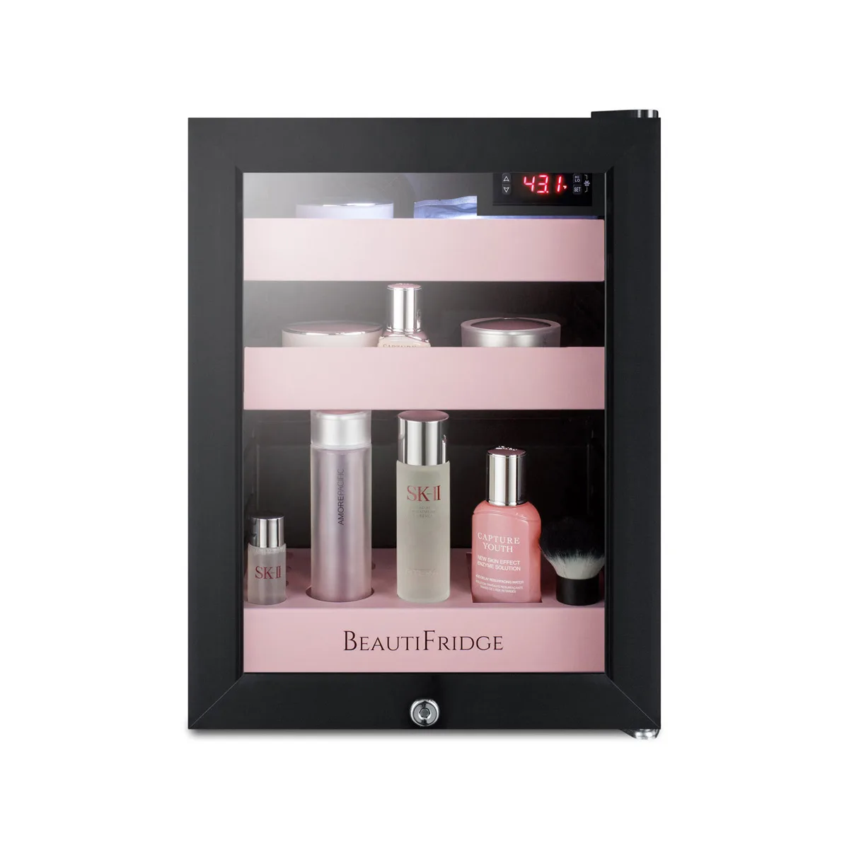 Summit LX114LP 13-3/4" Compact BeautiFridge Cosmetics Refrigerator, Pink Shelves, 0.85 cu.ft