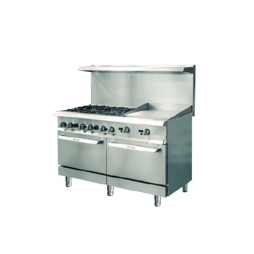 IKON IR-6B-24MG-60 60" Gas Restaurant Range w/ (6) Open Burners, 24" Griddle, (2) Static Ovens, 306.000 BTU