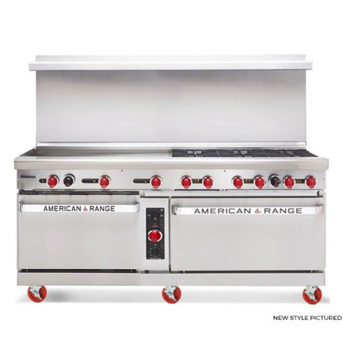 American Range ARGF-24G-6B-126L 60" Gas Restaurant Range w/ (1) 24" Griddle,  (6) Open Burners, (1) Standard Oven, (1) Space Saver Oven, 282.000 BTU