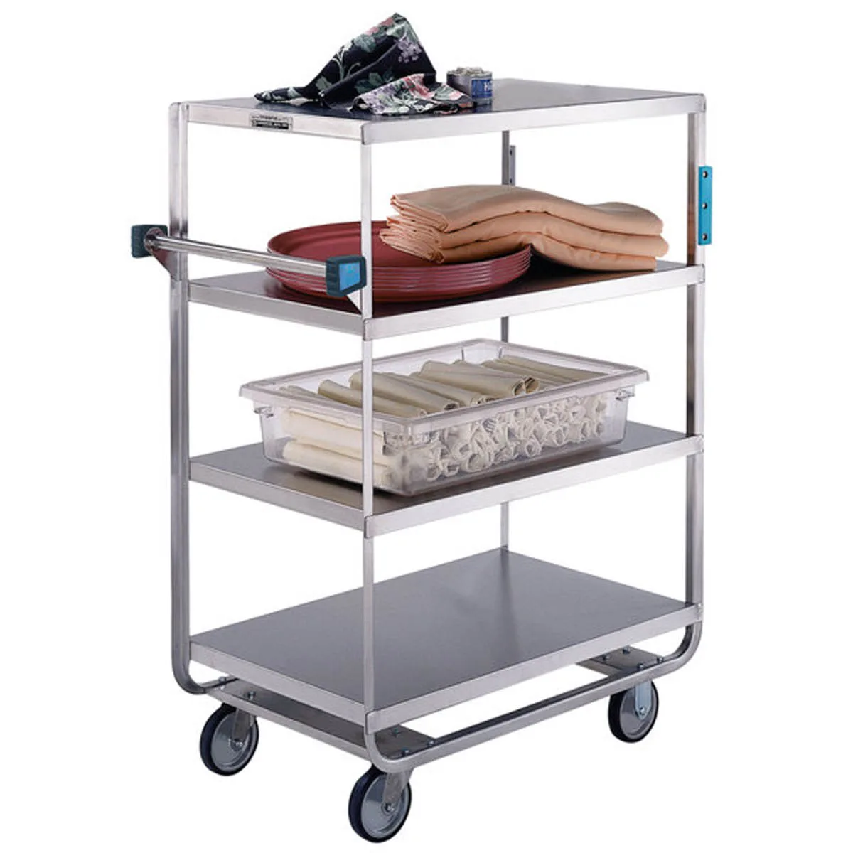 Lakeside 561 Stainless Steel 4-Shelf Utility Cart w/ 3 Edges Down and 1 Down