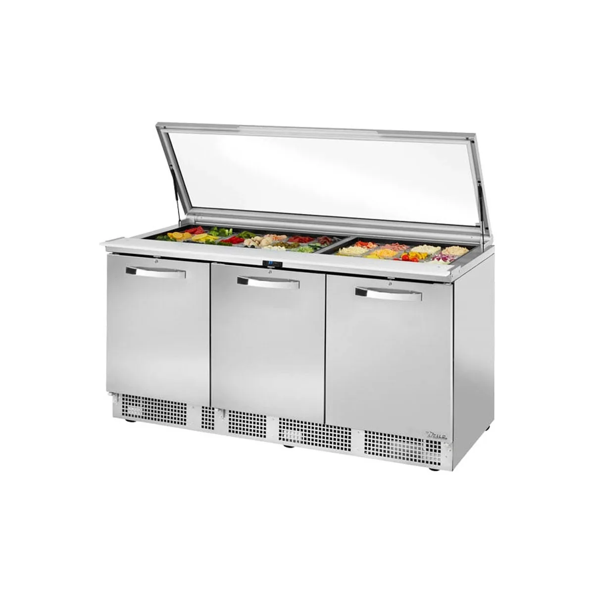 True TFP-72-30M-HC FGLID~SPEC3 72" Mega Top Sandwich/Salad Prep Table w/ 3 Doors, 30 Pans