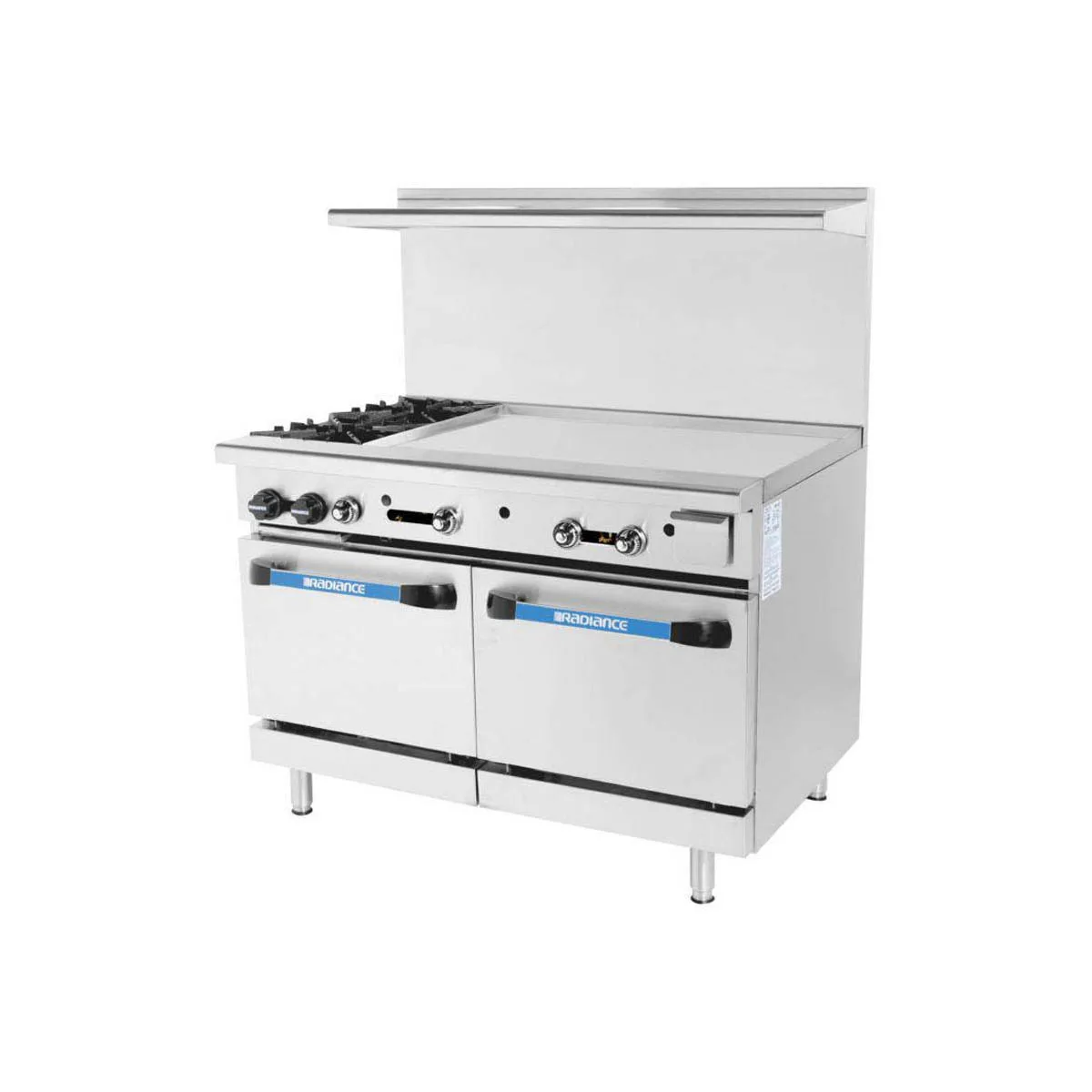 Turbo Air TARG-36G2B 48" Gas Restaurant Range w/ (2) Open Burners, 36" Griddle Left, (2) Standard Ovens, 193.000 BTU