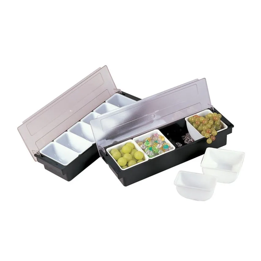 Omcan USA 80590 - 4-Compartment Black Condiment Bar Holder, ABS Plastic, Polypropylene Inserts