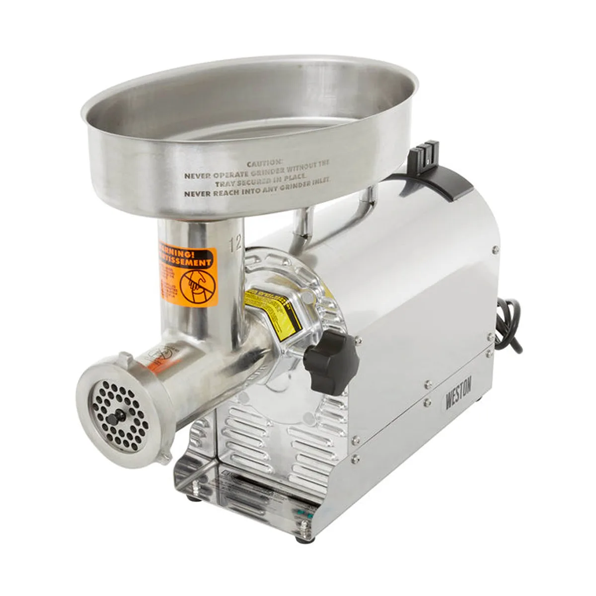 Hamilton Beach 10-1201-W Meat Grinder, #12 Hub, 1 HP 750W, 4.5mm/7mm Plates, 6-9 lbs/min, 360-540 lbs/hr