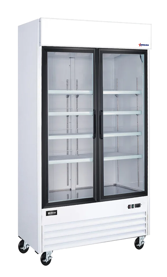 Omcan USA 50126 - 40" Two-Section Merchandiser Refrigerator, 31.5 cu.ft, Steel, Glass Doors, R290, 115V