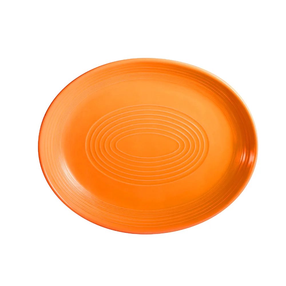 CAC China TG-14C-TNG Platter 12-3/4" x 10-1/4" x 1-1/2" Oval Porcelain Tangerine Embossed Rim - Dozen