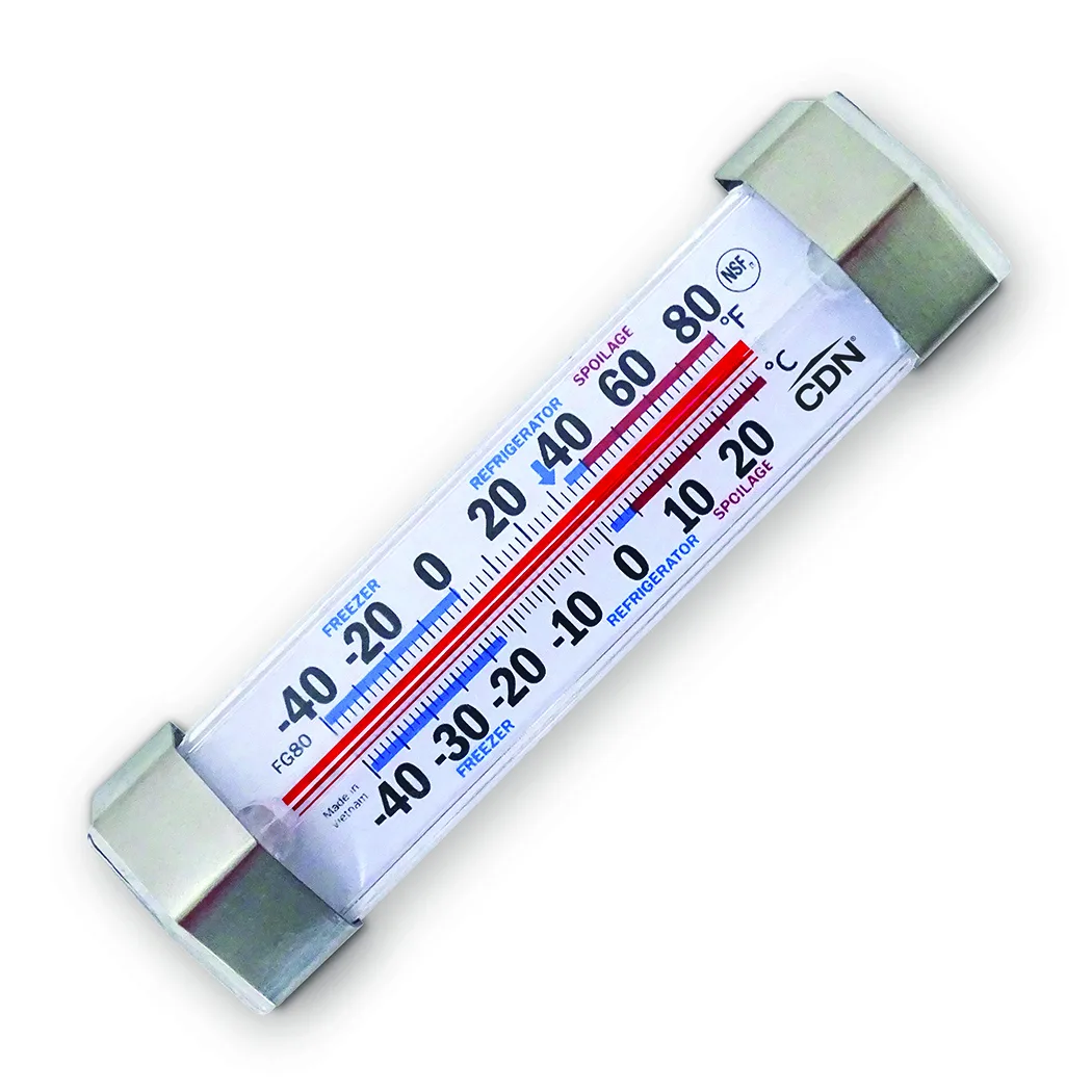 CDN FG80 Refrigerator/Freezer Thermometer -40 to +80°F, Polycarbonate Case, Color Scale, Stand/Hang
