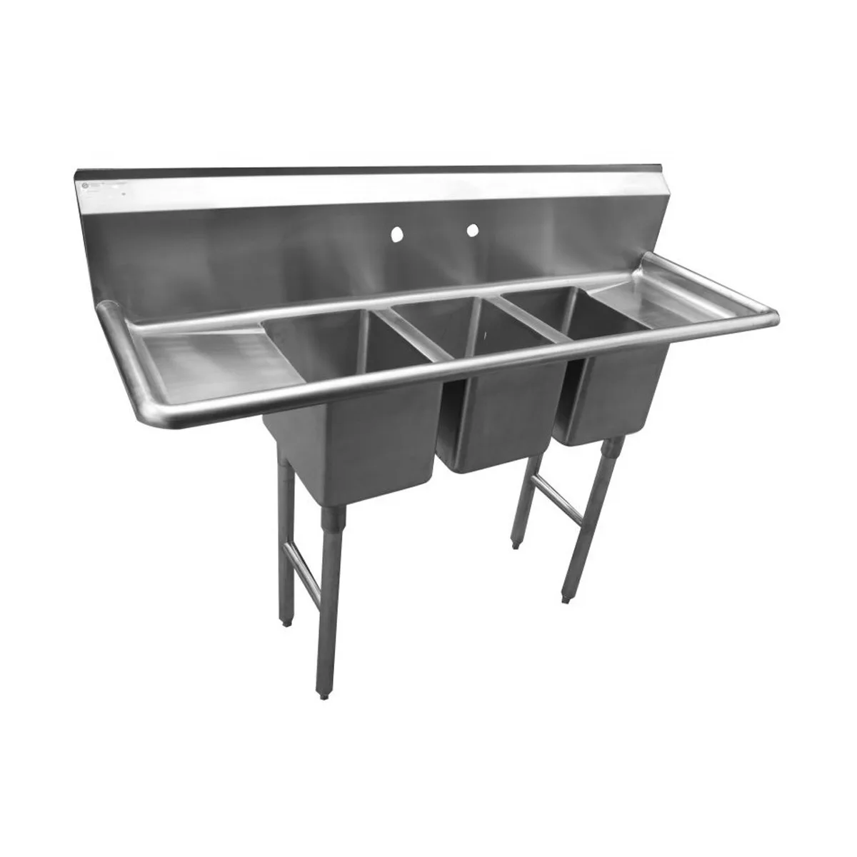 Serv-Ware CS3CWP2012212 64" Three Compartment Sink, 12"W x 20"L Bowl With 2 Drainboards