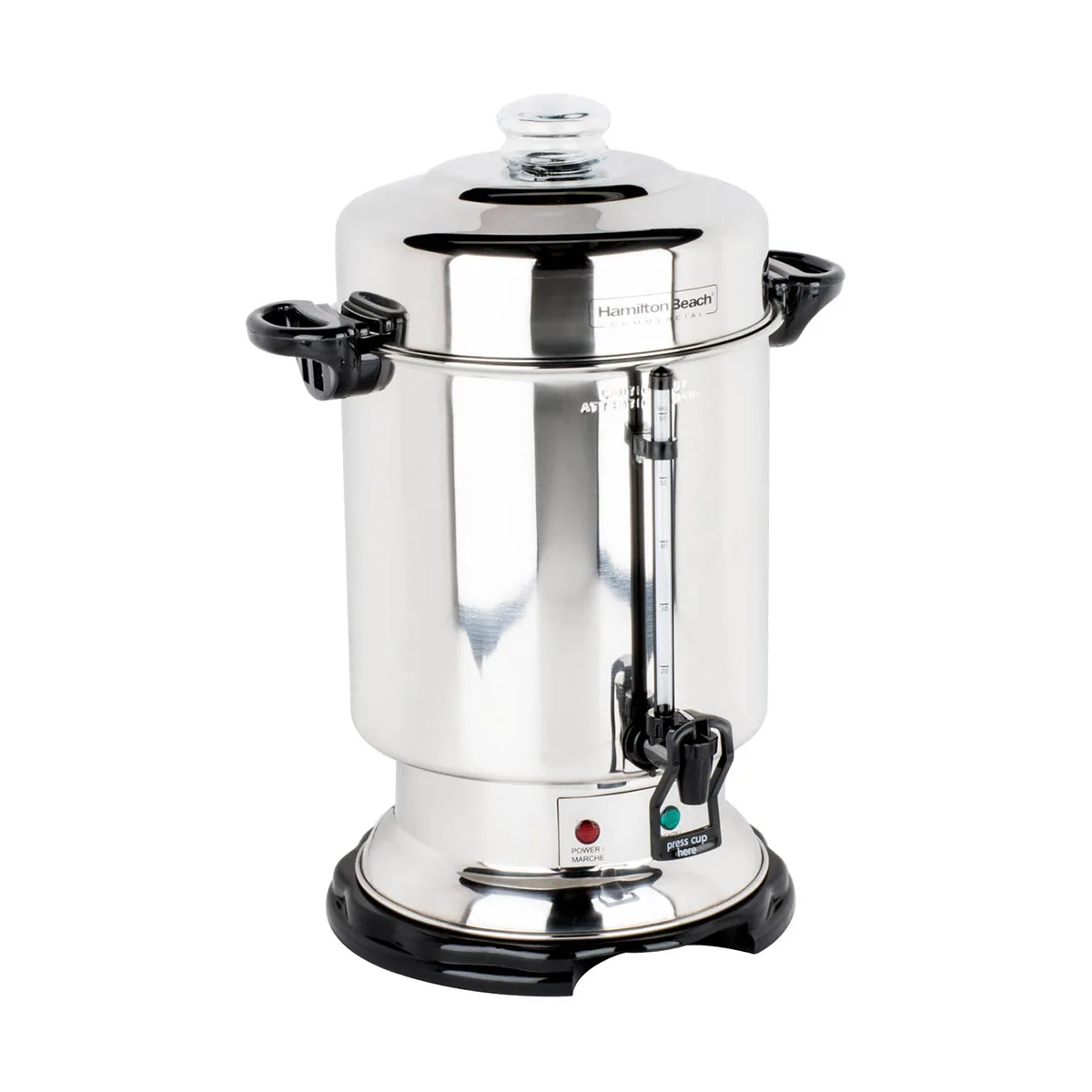 Hamilton Beach D50065 Coffee Urn/Percolator, S.Steel Exterior, 60 Cup Cap. w/ Cup Trip Handle - 120V