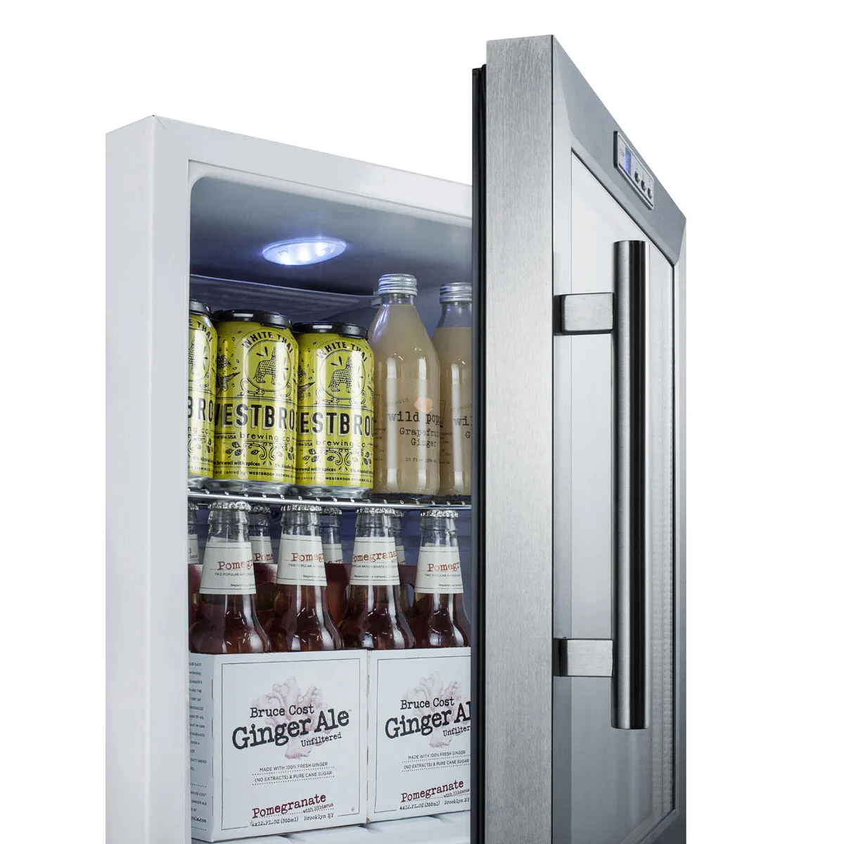 Summit SCR215L 17" Countertop Beverage Glass Door Refrigerator in White, 1.7 cu. ft.