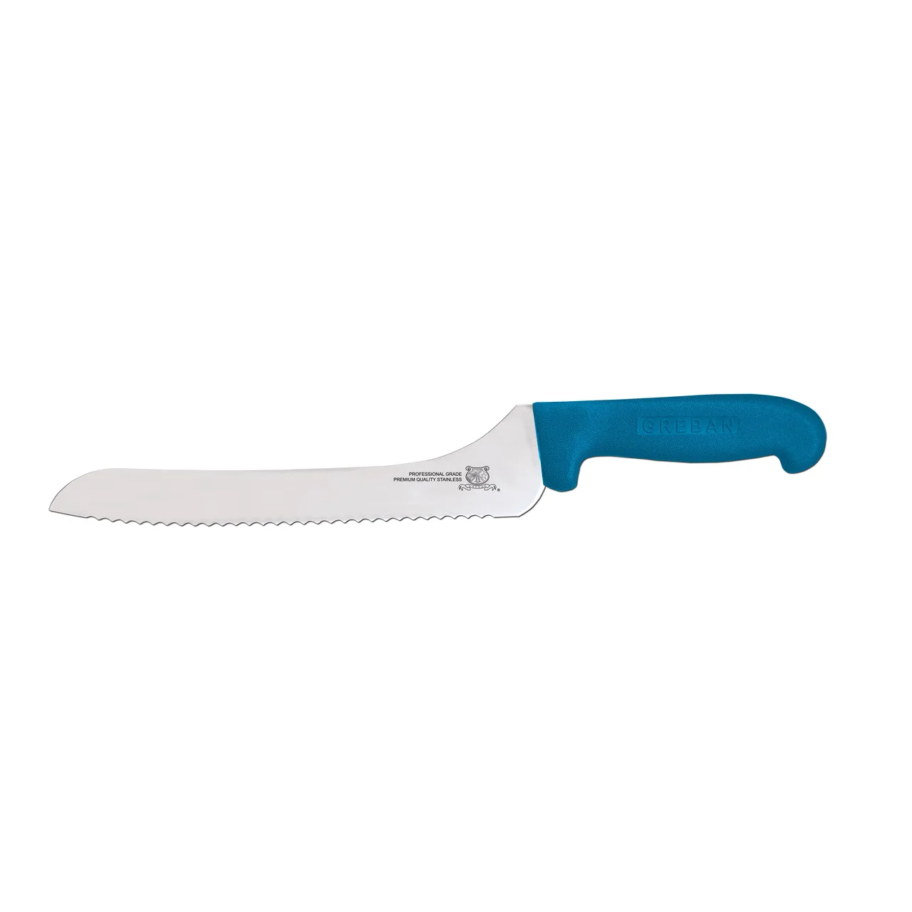 Omcan USA 12434 - 9" Offset Wave Edge Slicing Knife, Stamped Polypropylene Blue Handle Meat Carving