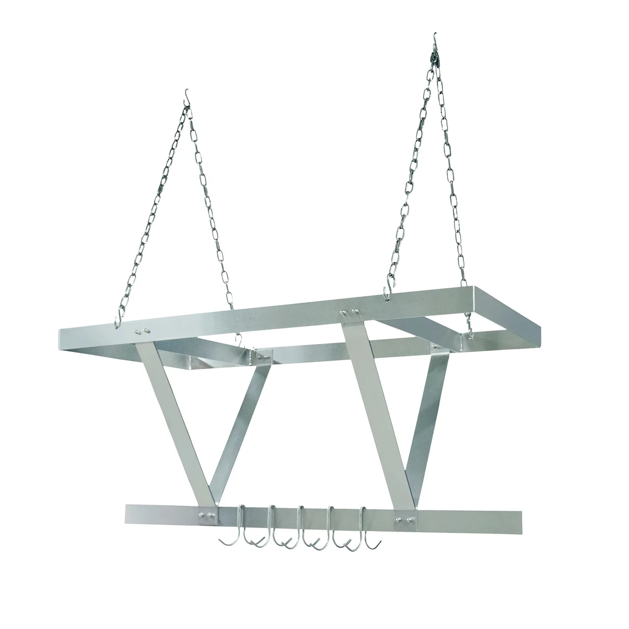 BK Resources BK-CM48PR 40" Stainless Steel Triple Bar Ceiling Hung Pot Rack w/ 24 Double Prong Hooks