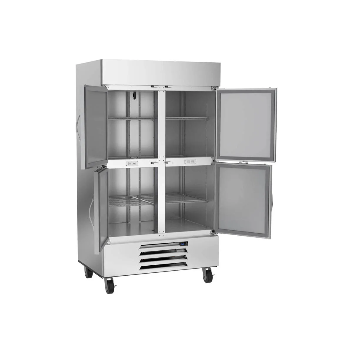 Beverage Air HBR44HC-1-HS 47" 2-Section Reach-In Refrigerator w/ 4 Solid Half Doors, Bottom Mount, 1/3 hp, 40 cu. ft.