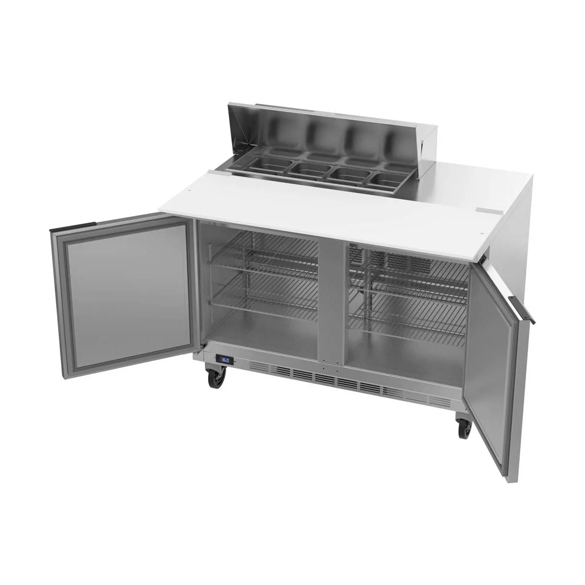 Beverage Air SPE48HC-08C 48" Two Section Sandwich/Salad Prep Table w/ 2 Doors, 8 pans, 13 cu. ft.