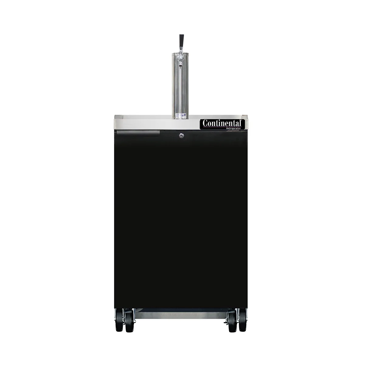 Continental KC24N 24" Keg Cooler, Black Enamel, 8 Cu Ft, 1‑Barrel, 1‑Col, RearComp, 5" Casters, NSF