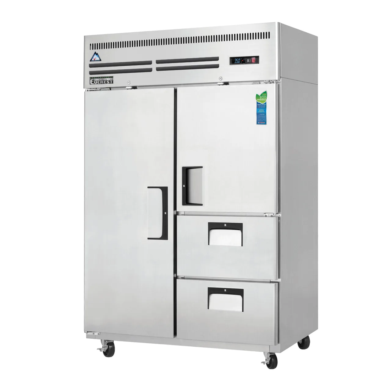 Everest ESR2D2 49" 2-Section Reach-In Refrigerator, 1 Solid Full Door / 1 Solid Half Door / 2 Drawers, Top Mount, Stainless Steel, 48 cu. ft.
