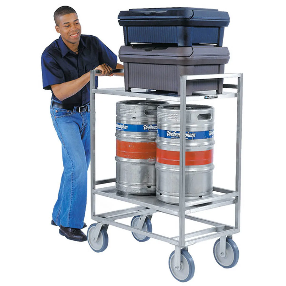 Lakeside 8840 35" Extreme Duty Stainless Steel 2 Shelf Utility Cart w/ 27" Shelf Clearance