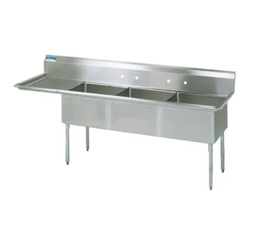BK Resources BKS-3-24-14-24L 98" Three Compartment Sink, 24"W x 24"L Bowl w/Left-Hand Drainboard