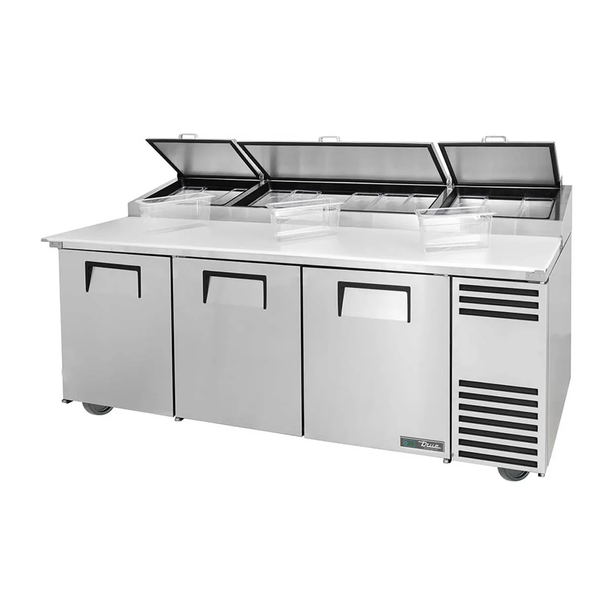 True TPP-AT2-93-HC 93" Refrigerated Pizza Prep Table w/ 3 Doors, (12) 1/3 Pans