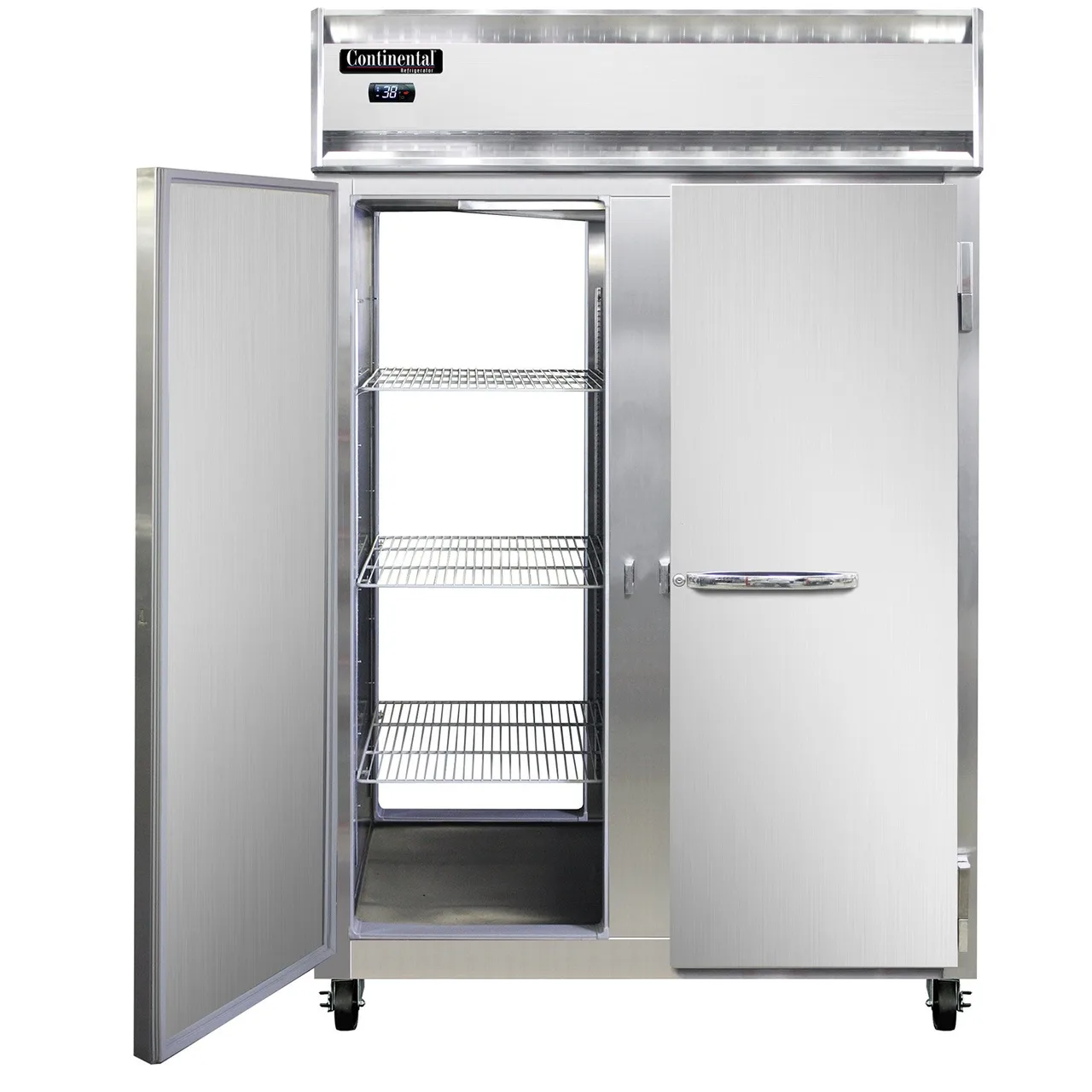 Continental Refrigerator 2RNSAPT 52" 2-Section Pass-Thru Refrigerator w/ 4 Solid Doors, Stainless Steel Exterior, 50 cu. ft.