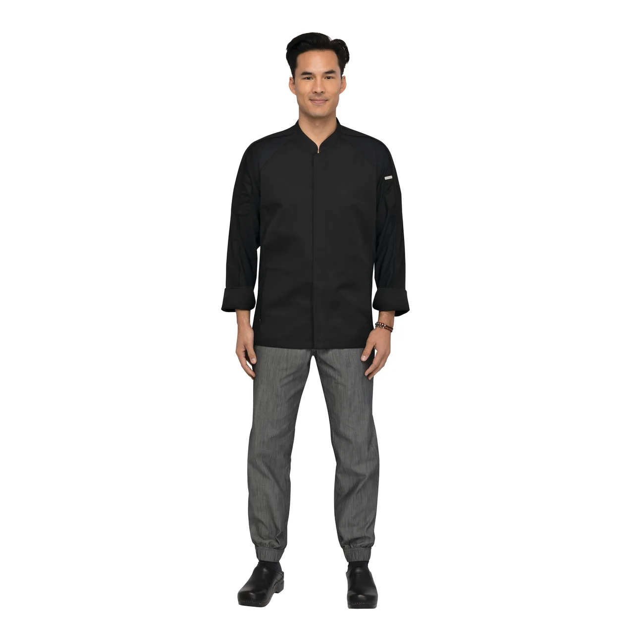 Chef Works CES04-BLK-S Valencia Knit Chef Coat, Small Black, Long Sleeve, Cuffs, Cool Vent™