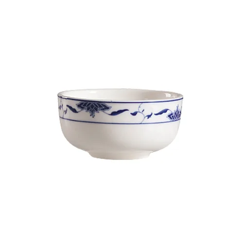 CAC China 103-95 Blue Lotus Jung Bowl 9oz 4-1/2" Dia. x 2-1/4" H Porcelain Blue/Bone White - Dozen