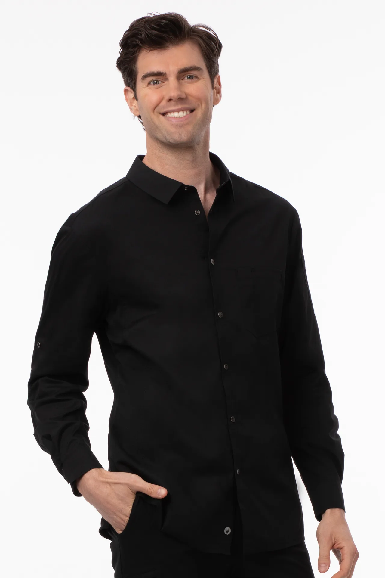 Chef Works SES02-BLK-2XL Men's Seville Cook Shirt, 2XLarge, Black, Poly/Cotton/Elastane