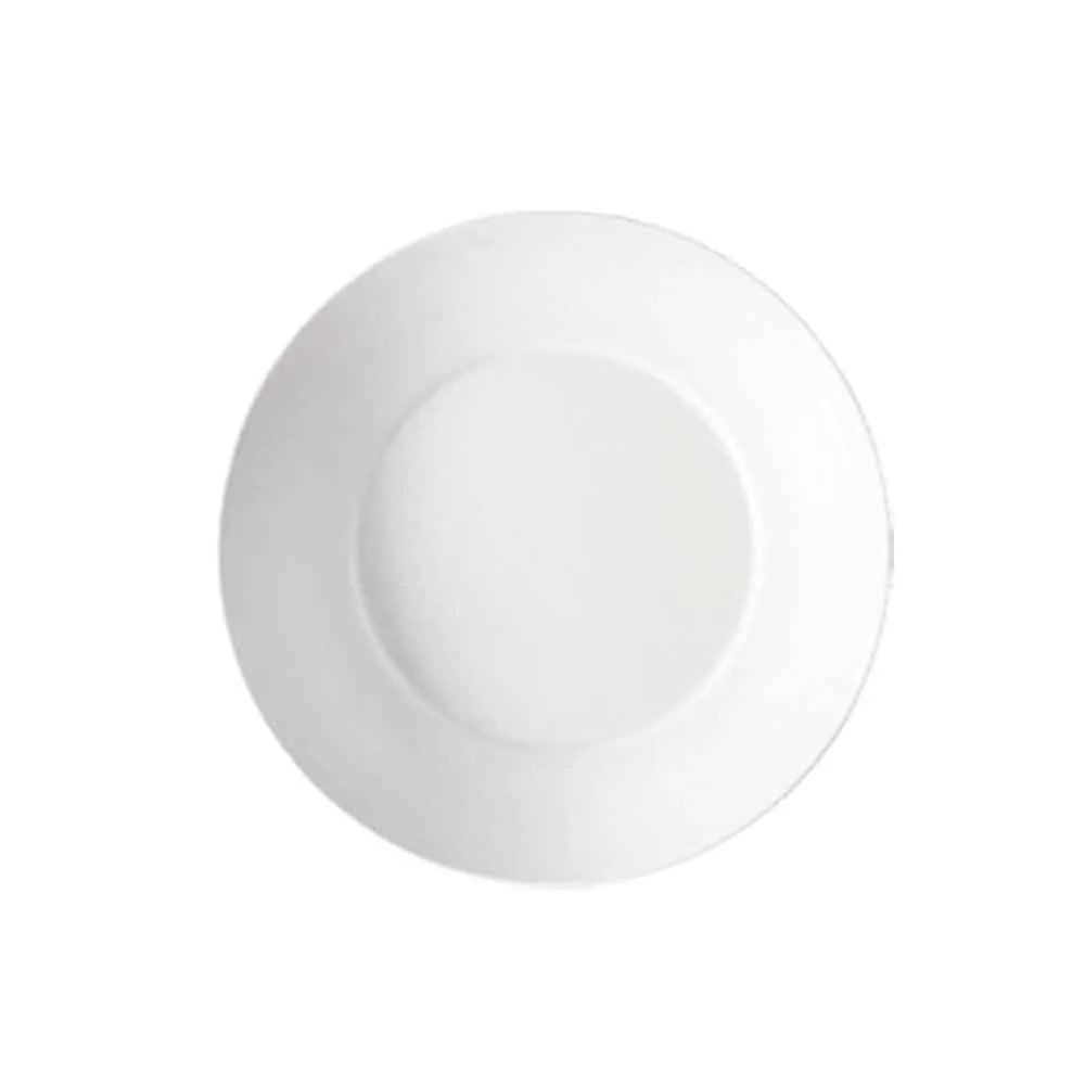 CACChina R-SP16-P - 10-1/2" Round Porcelain Plate, Super White, Wide Rim, Dishwasher Safe - Dozen
