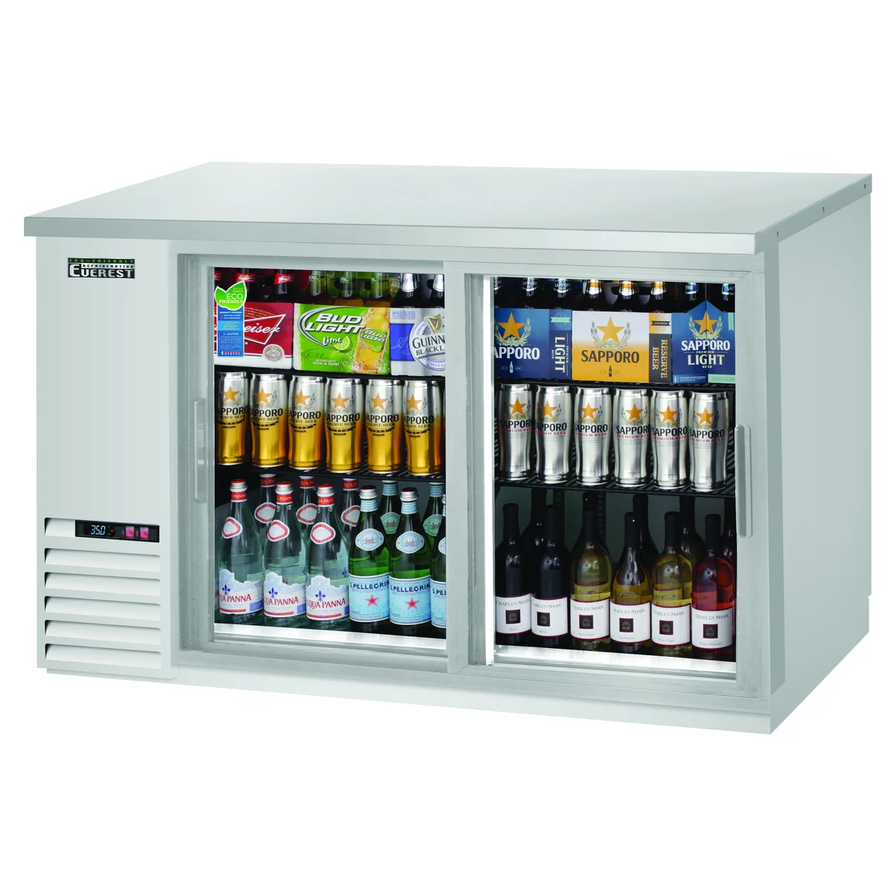Everest EBB59G-SD-SS 57" Two Section Back Bar Cooler with Glass Door, 17.0 cu. ft.