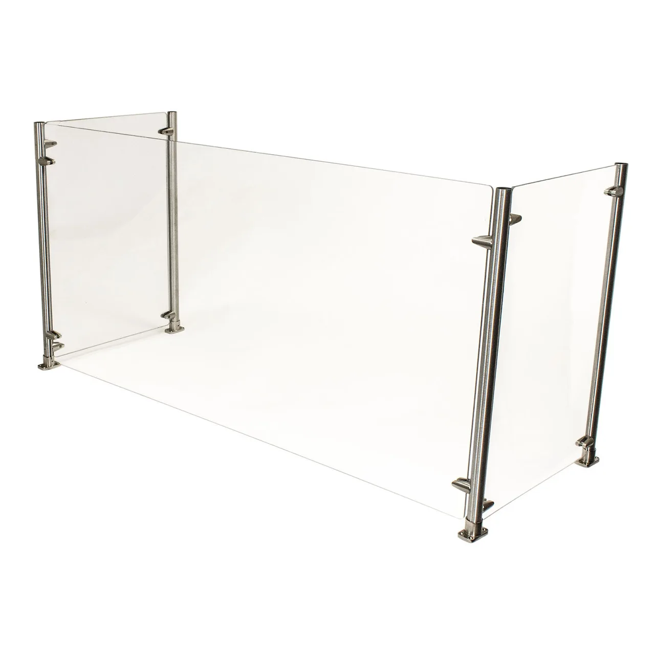 BK Resources SG-CC-120 Cooking/Carving Sneeze Guard, 120in, 1/4in Tempered Glass, 24in High, Stainless Steel Posts