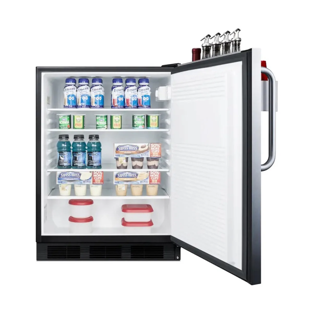 Summit FF7BKBISSTBADASR 24" Built-in or Freestanding Undercounter Refrigerator in Black, Stainless Steel Door, 5.5 cu ft