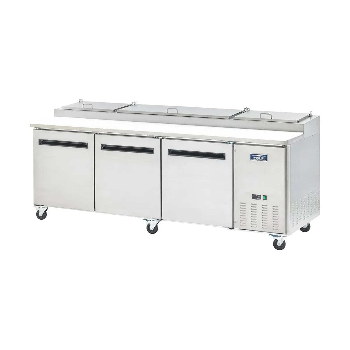 Arctic Air APP94R 94" 3-Section Refrigerated Pizza Prep Table w/ 3 Doors, (12) 1/3 Size Pans