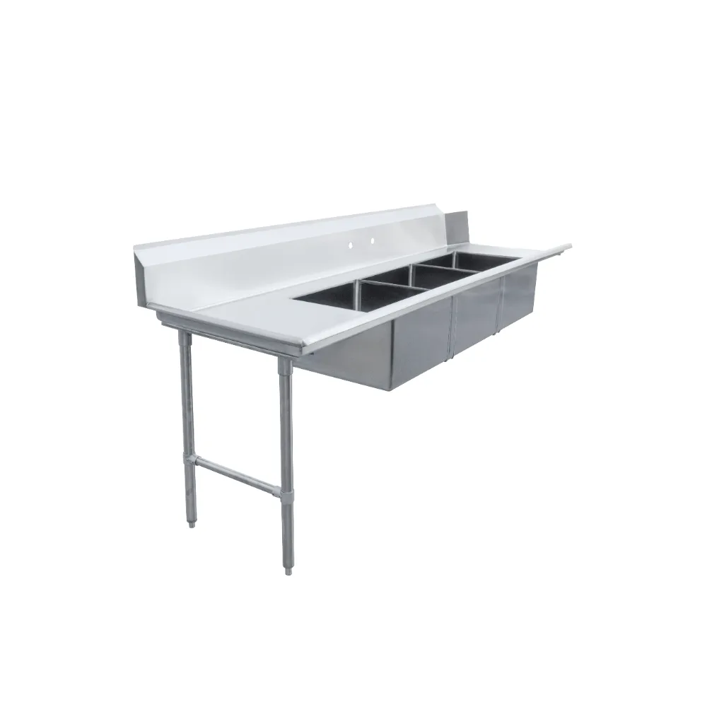 Omcan USA 48501 108" Stainless Steel Soiled Dishtable – 20"x20" 3 Sinks, 16 Gauge / Left to Right