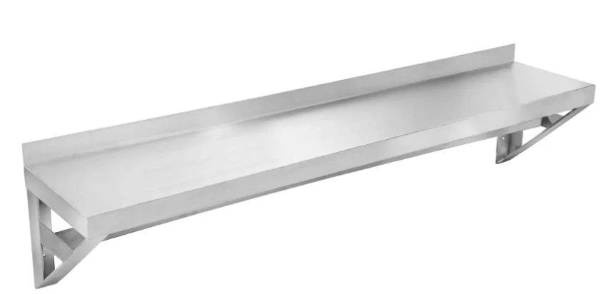 Klinger's Trading PS1296 Stainless Steel Wall Mount Shelf with Pot Rack - 96"L x 12"D