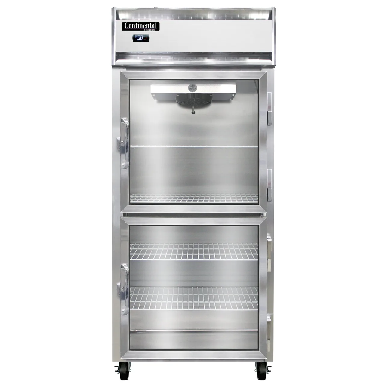 Continental 1RXNGDHD 36" 1-Section Reach-In Refrigerator w/ 2 Half Glass Doors, Stainless Steel Front Aluminum Exterior, 30 cu. ft.