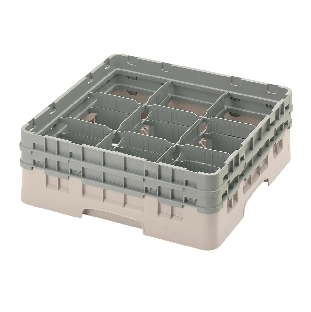 Cambro 9S434184 Camrack Glass Rack, Full Size, Beige, 19-3/4 x 19-3/4 x 7-1/4, 9 Compartments, 5-7/8 Max Dia, HACCP Compliant, NSF