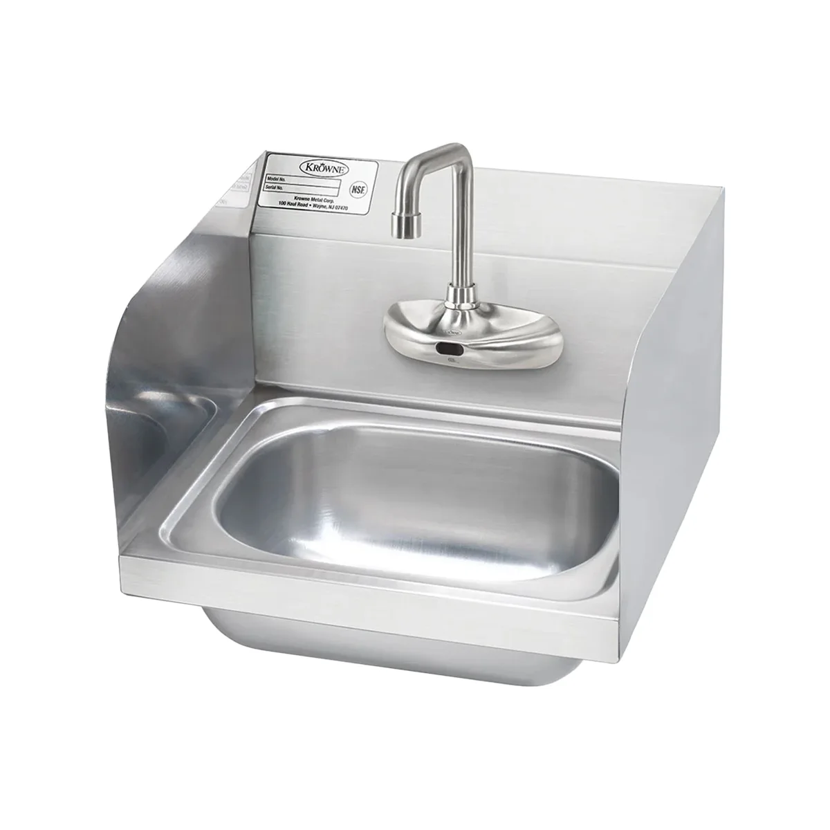 Krowne HS-68 15" Wall Mounted Hand Sink with e-Faucet & Battery Powered - 20 gauge / 3 Splashes