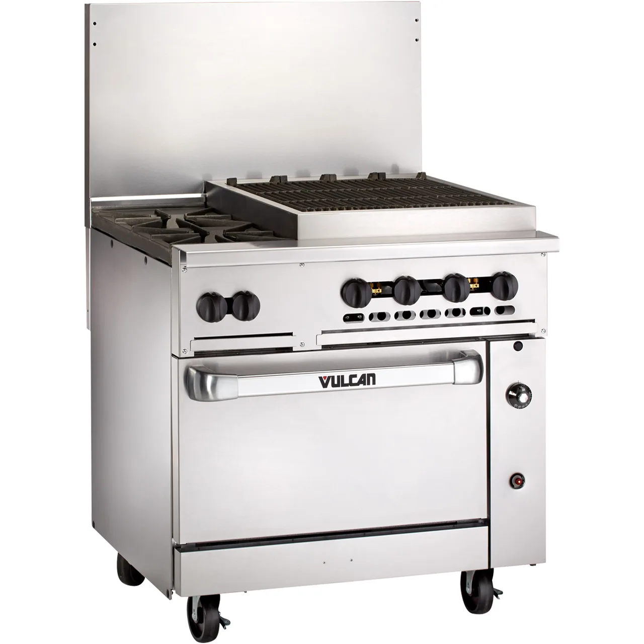 Vulcan 36S-2B24CBP 36" LP Gas Restaurant Range w/ (2) Open Burners, 24" Charbroiler Right, (1) Standard Oven, 159.000 BTU