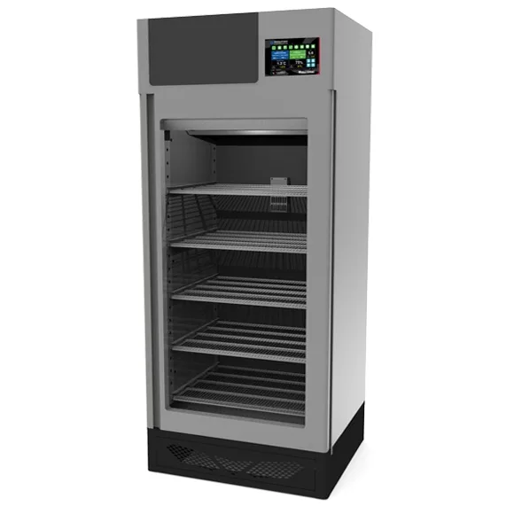 Omcan USA 40299 - 150kg Meat Dry Aging Cabinet, 35-5/8" W, 49.44 cu ft, 3,500W 220V, 4 Probes, 30 Recipes, Glass Door