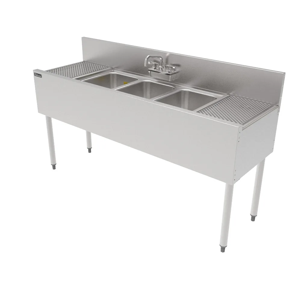 Perlick TS60M3-DB-STK Underbar Sink Units, 3 Compartment with 2 Drainboards - Quick Ship