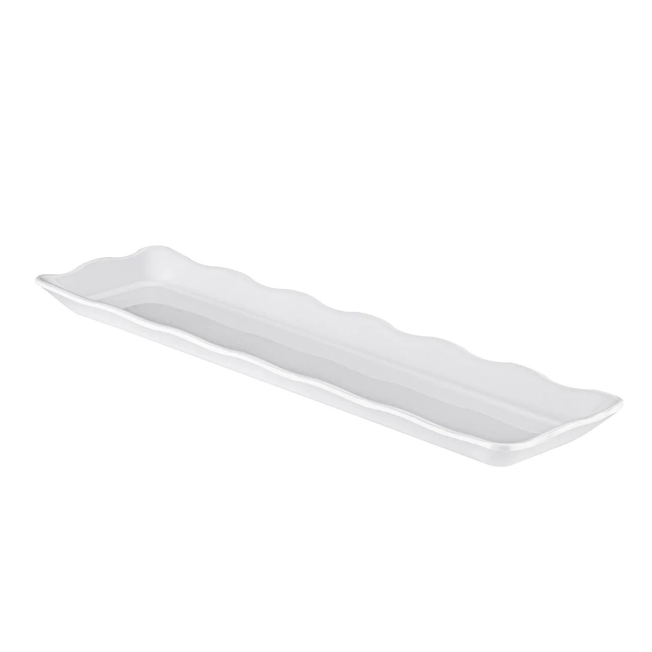 CAC China MLSC-RT91-W Platter 19"W x 5-1/4"D x 1-1/4"H, Rectangular White Scallop Edge Rim - Dozen
