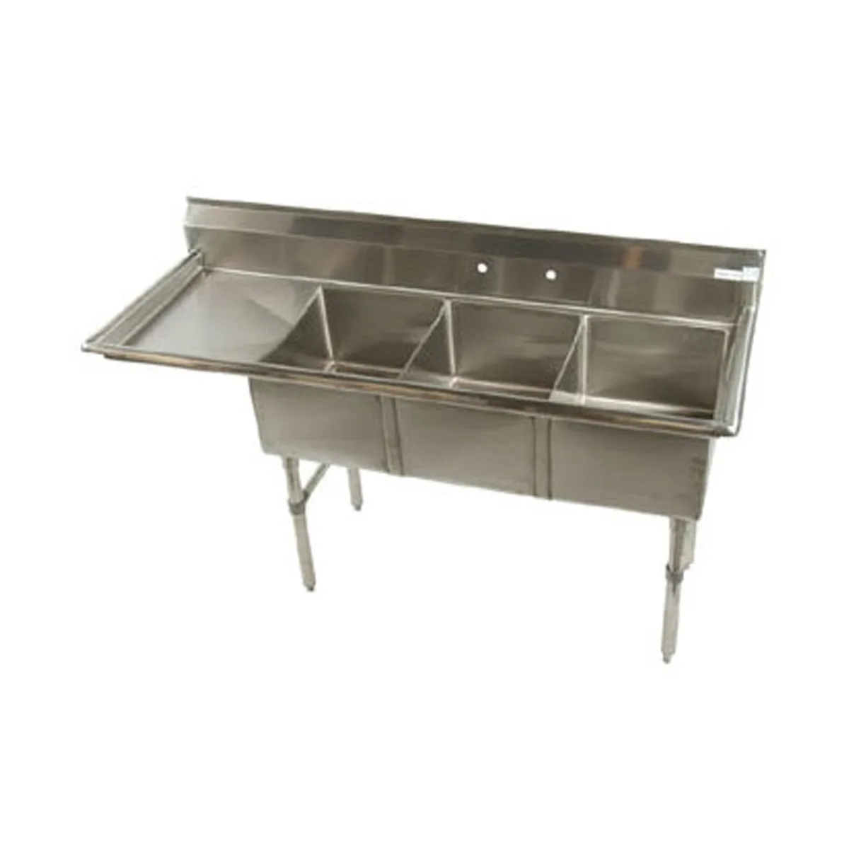 Klinger's Trading ECS3DL24 74" Three Compartment Sink, 16"W x 20"L Bowl With Left-Hand Drainboard