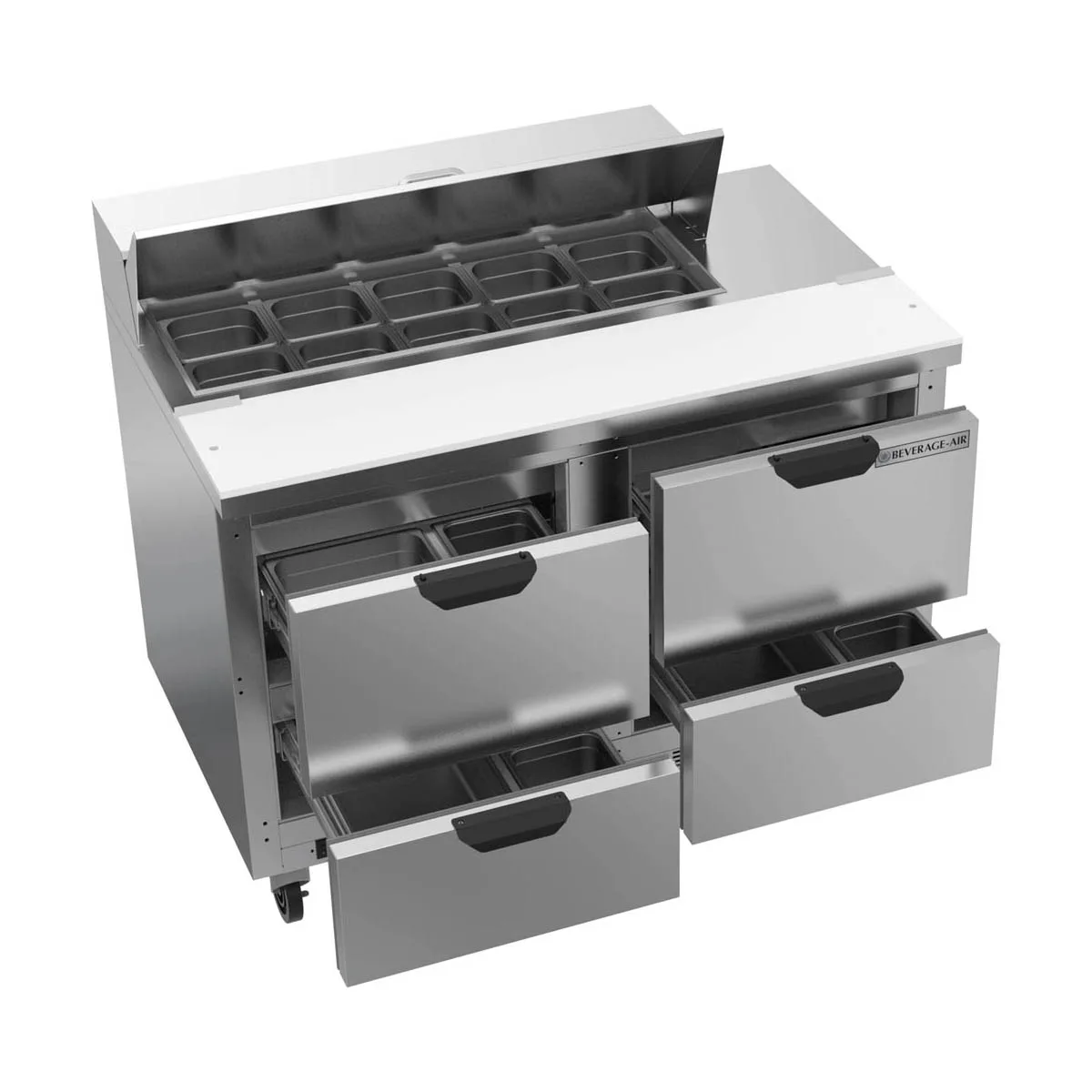 Beverage Air SPED48HC-10-4 48" Two Section Sandwich/Salad Prep Table w/ 4 Drawers, 10 Pans