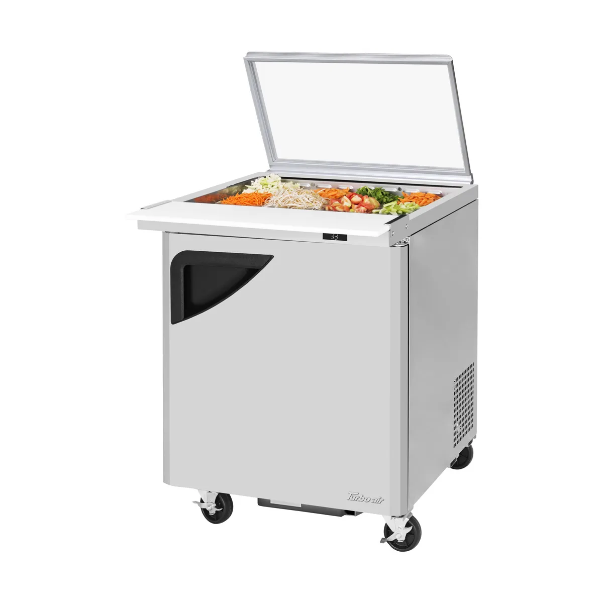 Turbo Air TST-28SD-12-N-GL 28" 1-Door Sandwich and Salad Prep Table, 12 Pans, Stainless Steel
