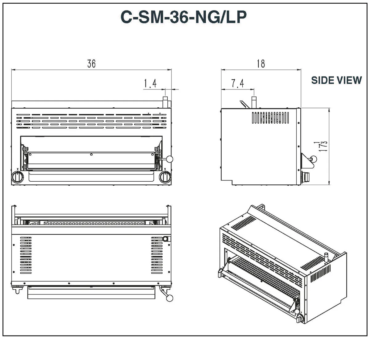 Migali C-SM-36-NG 36" Infrared Natural Gas Salamander Broiler w/ Manual Controls, 43.000 BTU